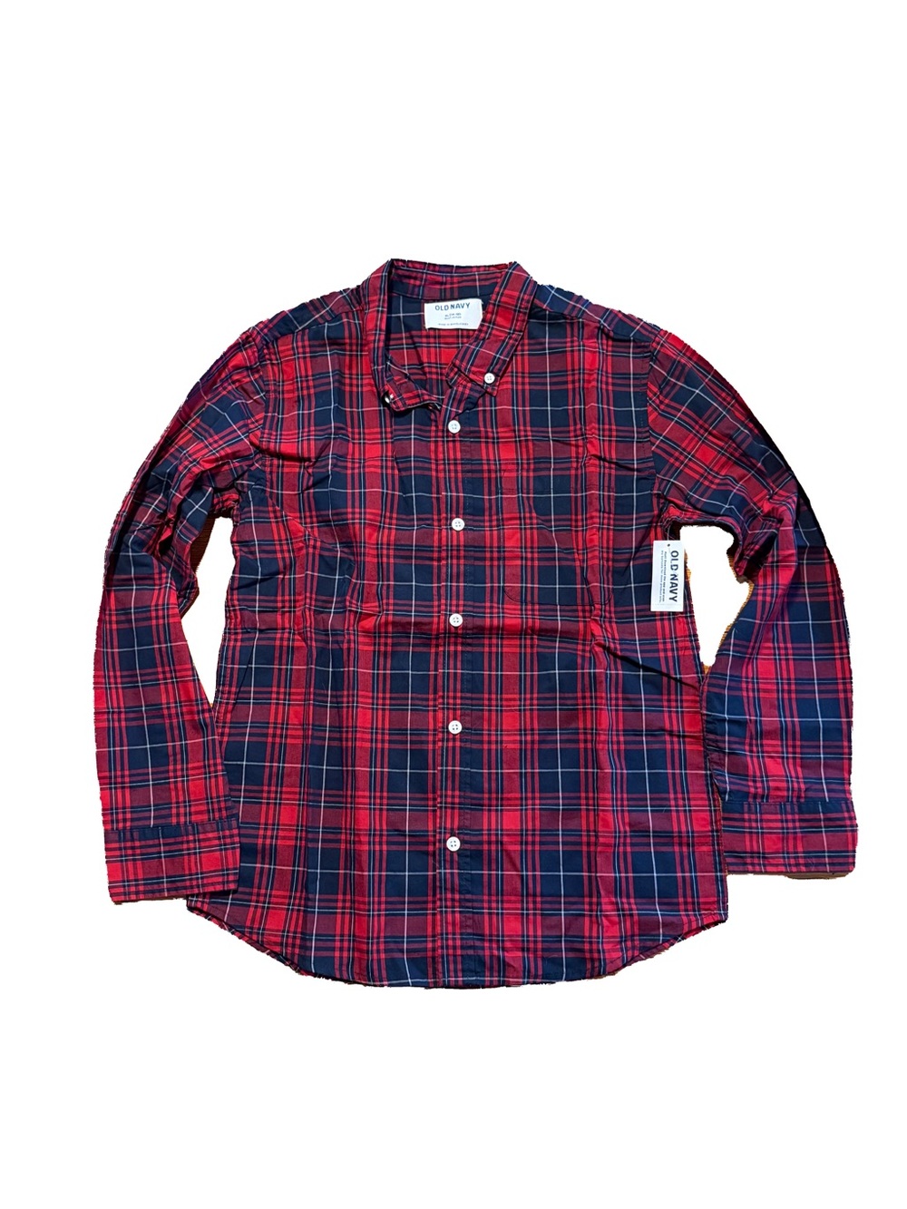 Old Navy Kids Red & Black Plaid Button-Down Dress Shirt Youth XL 14/16